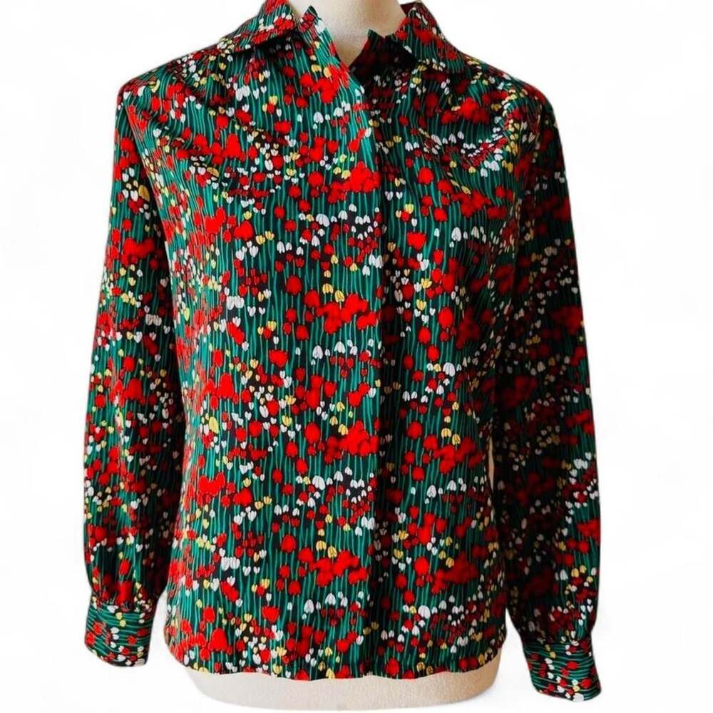 Country Sophisticates Floral Blouse Petite Vintage Long Sleeve